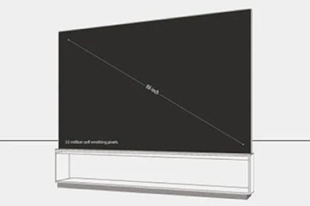 An infographic picture of LG SIGNATURE OLED 8K Z9 showing its dimension of the whole product body