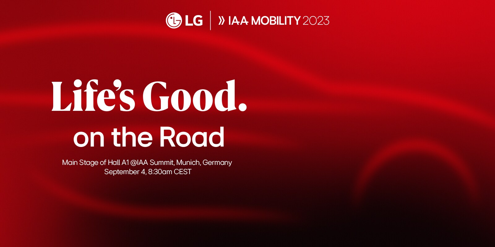 An invitation image of LG x IAA Mobility 2023 event. Life's Good on the Road.