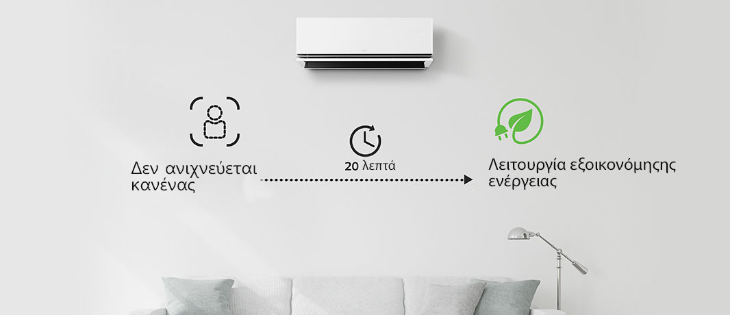 Η λειτουργία εξοικονόμησης ενέργειας ενεργοποιείται εάν δεν ανιχνεύεται κανένα άτομο για 20 λεπτά.