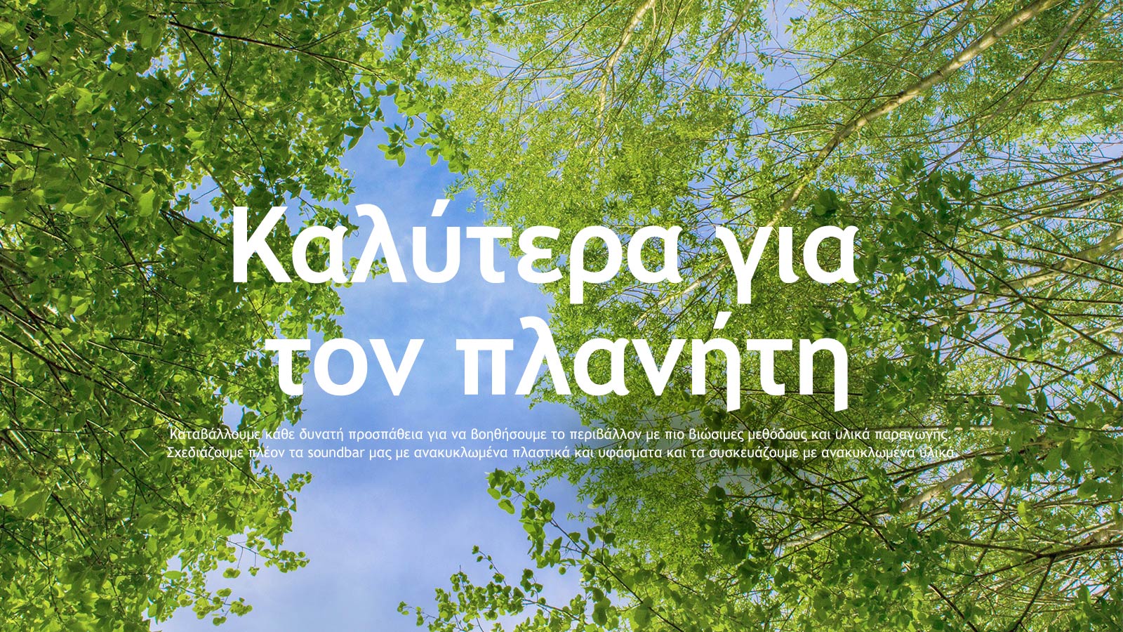 Μια εικόνα με καταπράσινα δέντρα με πλούσιο φύλλωμα, με τον ουρανό να φαίνεται ανάμεσά τους