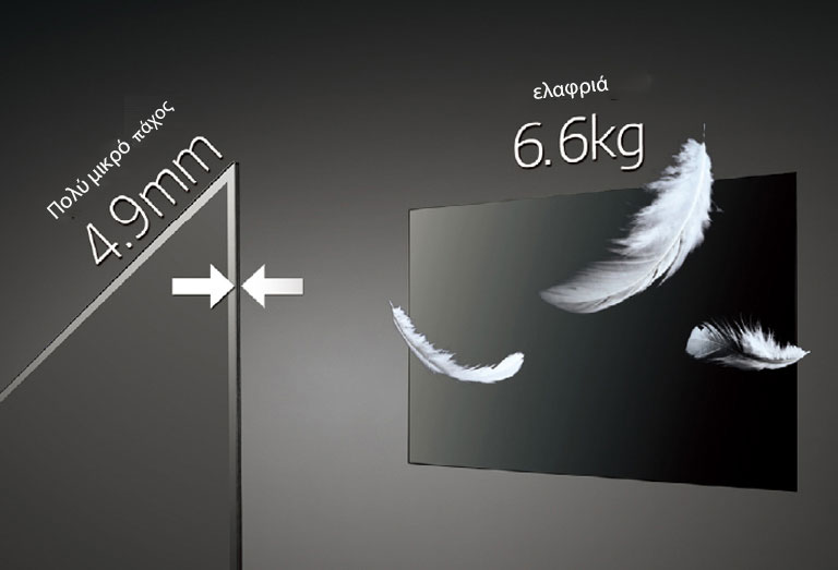 Η οθόνη OLED της LG είναι πολύ λεπτή και ελαφριά με βάθος μόλις 4,9 mm και βάρος 6,6 κιλά.