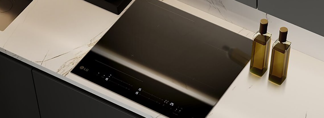 Αυτή η εικόνα δείχνει το γυαλιστερό μαύρο γυάλινο φινίρισμα των επαγωγικών εστιών.