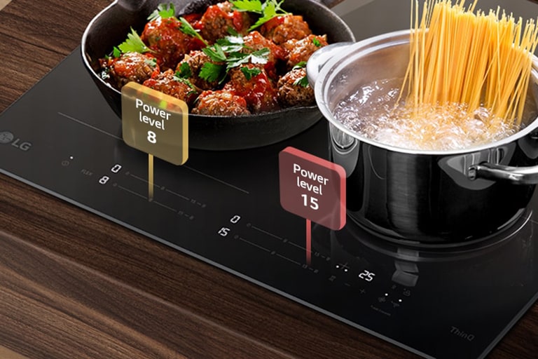 Αυτή είναι μια εικόνα όπου το κάθε μάτι στις επαγωγικές εστίες ρυθμίζεται σε διαφορετικό επίπεδο ισχύος.