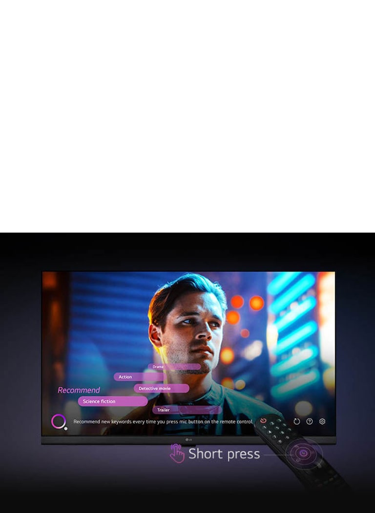 webOS's home screen with a cursor clicks on the initial in the top left corner and switches to another profile.