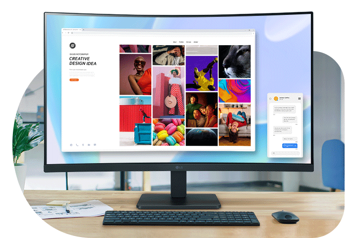 Αυτή η οθόνη Full HD (1920x1080) προσφέρει καθαρά χρώματα ενώ προβάλλει διάφορα προγράμματα ταυτόχρονα στην ευρεία οθόνη 31,5 ιντσών με καμπυλότητα 1500R, αυξάνοντας την παραγωγικότητα της εργασίας.