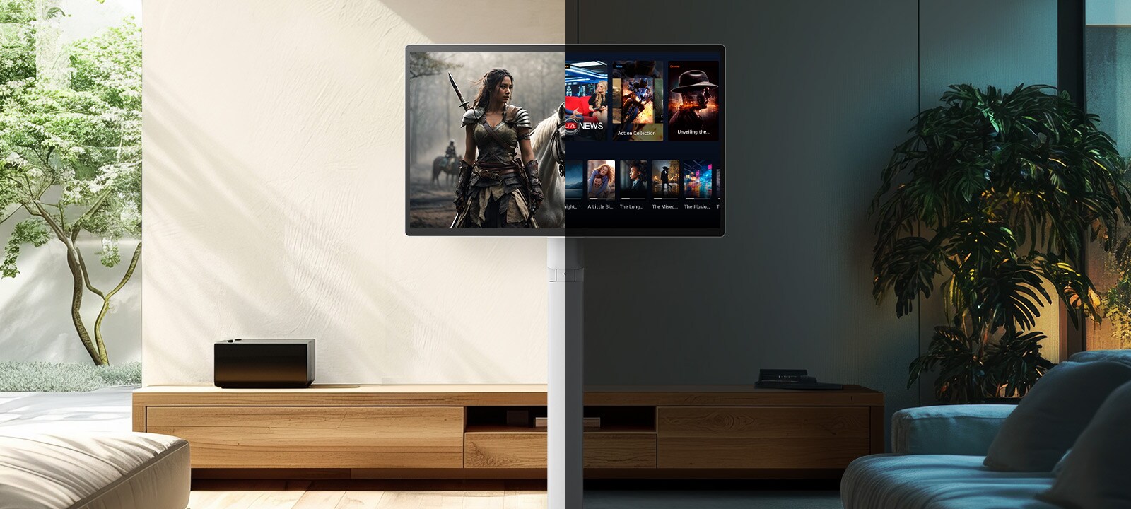 Η αριστερή εικόνα δείχνει την εμφάνιση κατά τη διάρκεια της ημέρας με τη λειτουργία προσαρμογής φωτεινότητας, ενώ η δεξιά εικόνα δείχνει την εμφάνιση κατά τη διάρκεια της νύχτας με την ίδια λειτουργία.