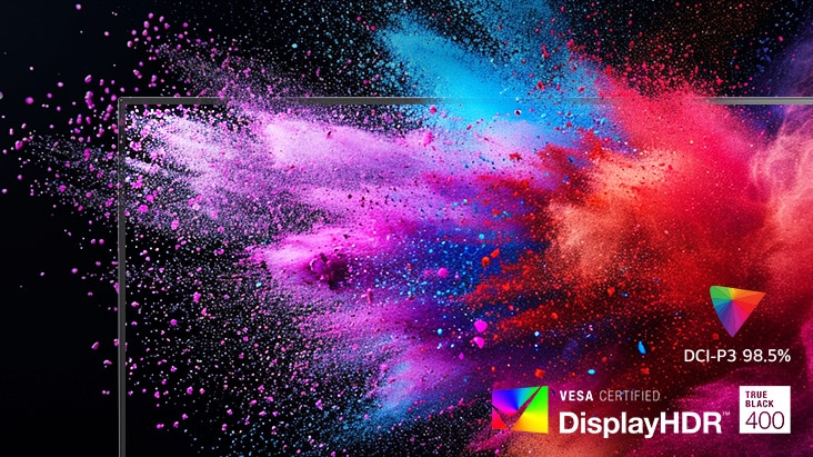 Ρεαλιστικές λεπτομέρειες των DisplayHDR True Black 400 και DCI-P3 98.5%.