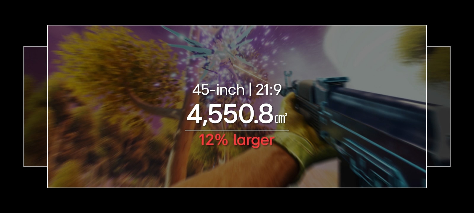 Το βίντεο δείχνει τη διαφορά του να παίζετε το ίδιο παιχνίδι σε οθόνη 45 ιντσών και σε οθόνη 49 ιντσών.