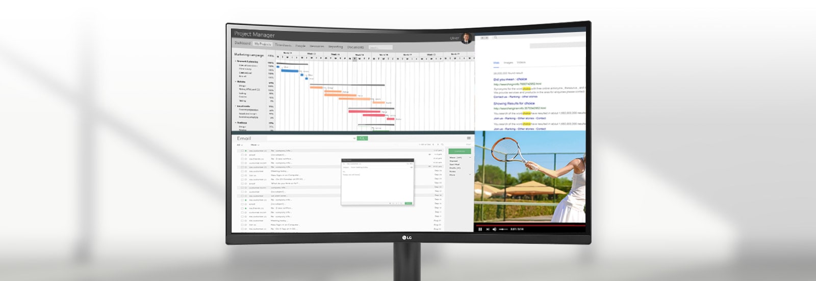 Η απεικόνιση δείχνει ότι περισσότερα περιεχόμενα μπορούν να εμφανιστούν σε μια οθόνη, ταυτόχρονα, χάρη στην οθόνη αναλογίας διαστάσεων 21:9.