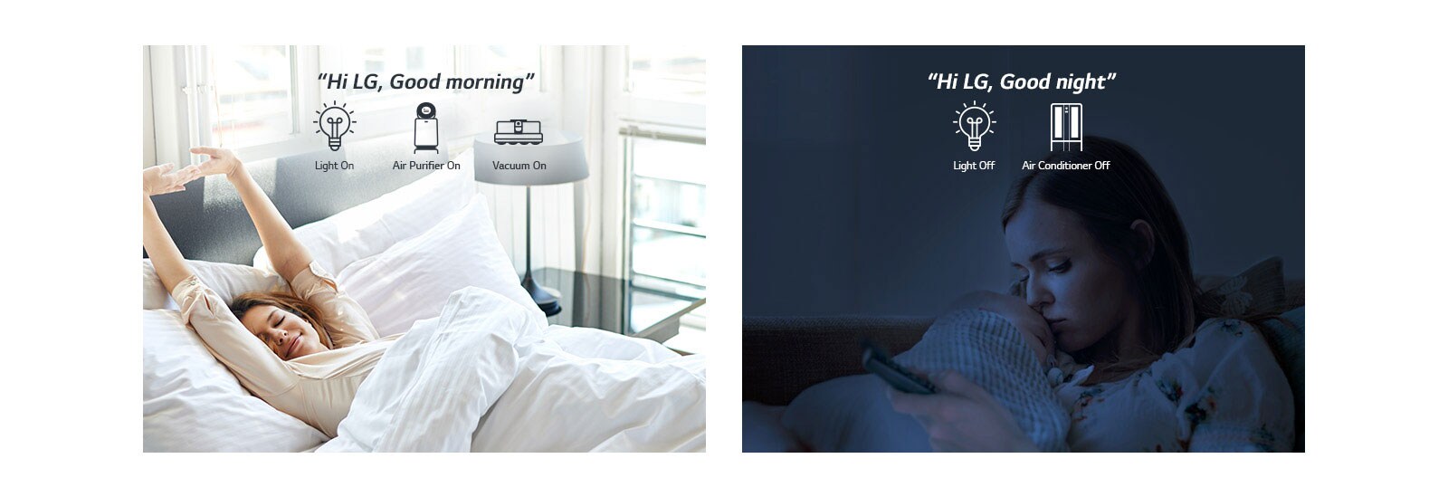 Μια γυναίκα στο κρεβάτι όταν ξυπνάει το πρωί (αριστερά) και με ένα μωρό τη νύχτα (δεξιά)