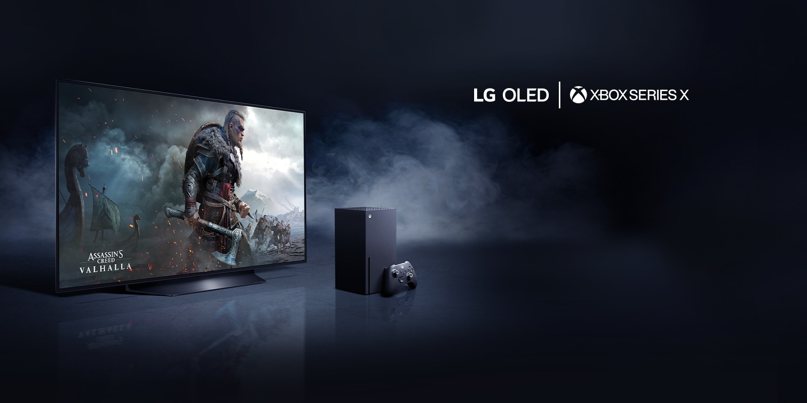 Κοντινό σε LG OLED TV και XBOX Series X με τηλεχειριστήριο