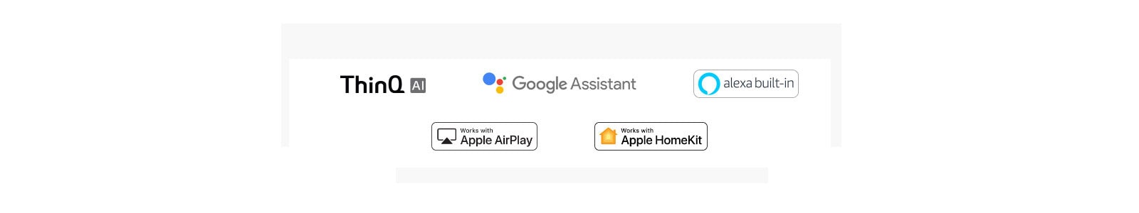 Το σήμα του LG ThinQ, Το σήμα του Google Assitant, Το σήμα του Apple AirPlay, Το σήμα του Apple Homekit, Το σήμα της ενσωματωμένης alexa, Το σήμα της Φωτεινότητας AI, Το σήμα της ΛΕΙΤΟΥΡΓΙΑΣ ΓΚΑΛΕΡΙ