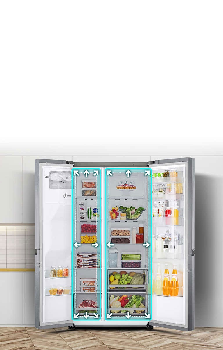 Ένα βίντεο ξεκινά με την πρόσοψη ενός ψυγείου και τις δύο του πόρτες ανοικτές. Οι εσωτερικοί χώροι έχουν περίγραμμα από γραμμές νέον, ενώ υπάρχουν βέλη που ωθούν τις γραμμές αυτές προς τα έξω, υποδεικνύοντας ότι ο εσωτερικός χώρος έχει πλέον αυξηθεί. Το τετράγωνο από νέον γύρω από τους εσωτερικούς χώρους αναβοσβήνει, για να δείξει τη διαφορά ανάμεσα στον νέο χώρο και τον παλιό, μικρότερο χώρο, ο οποίος περιγράφεται με μια διακεκομμένη λευκή γραμμή.