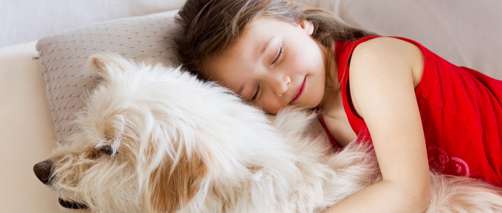 Ένα κορίτσι κοιμάται ήρεμα, αγκαλιά με τον σκύλο της.