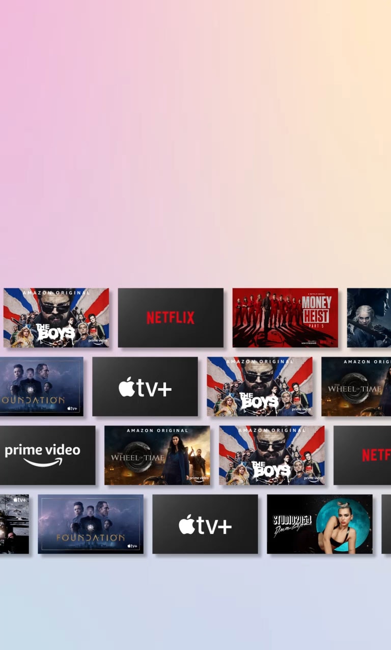 Σειρές περιεχομένου OTT σε πλευρική κύλιση ενώ εμφανίζεται το λογότυπο του παρόχου OTT και οι μικρογραφίες του προσφερόμενου περιεχομένου.