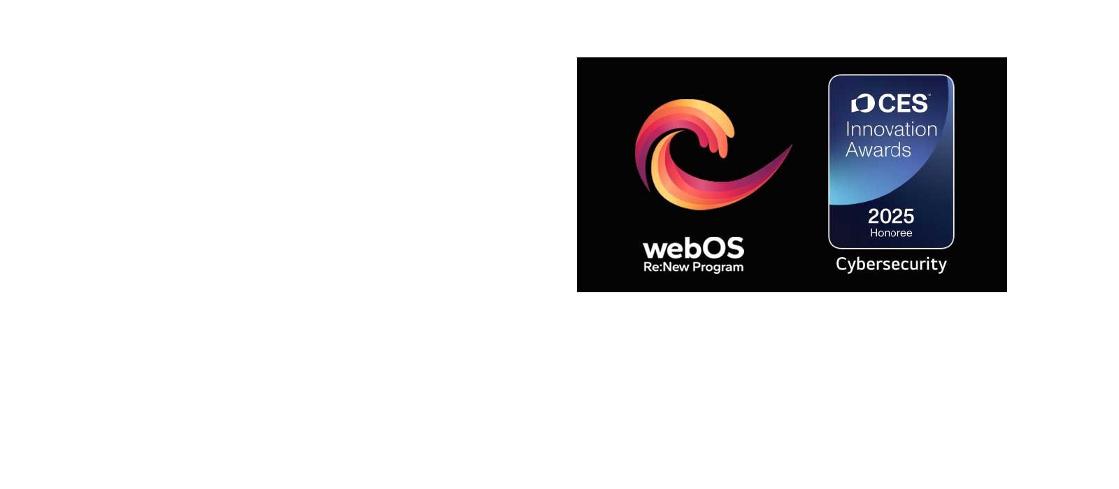 Το λογότυπο webOS Re:New Program και η επωνυμία με το σήμα CES Innovation Awards 2025 Honoree κοντά του. 