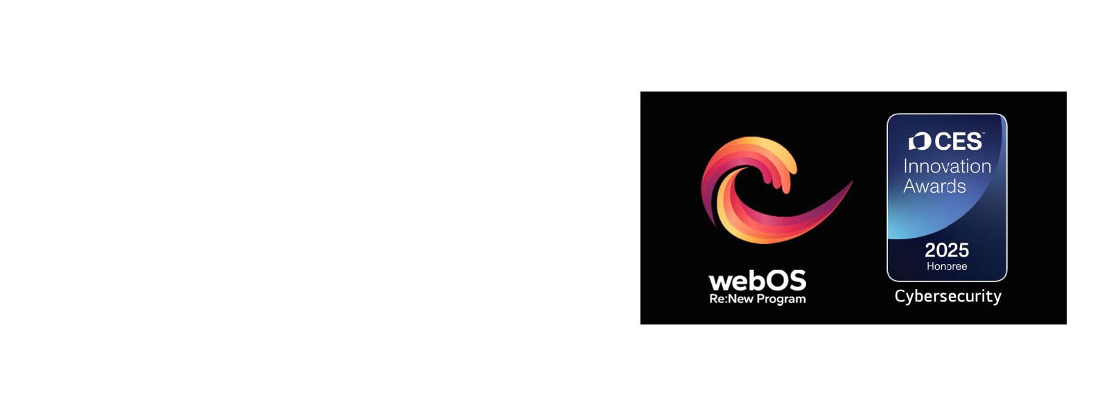 Το λογότυπο webOS Re:New Program και η επωνυμία με το σήμα CES Innovation Awards 2025 Honoree κοντά του. 