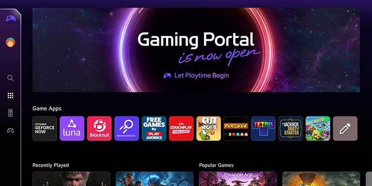 Αρχική οθόνη Gaming Portal. Ο κέρσορας μετακινείται και κάνει κλικ για να εμφανίσει πολλούς δημοφιλείς τίτλους παιχνιδιών και την πρόσθετη λειτουργία της δυνατότητας επιλογής παιχνιδιών ανάλογα με τον τύπο του χειριστηρίου που έχετε και το εάν πρόκειται για ένα game pad ή το τηλεχειριστήριο.