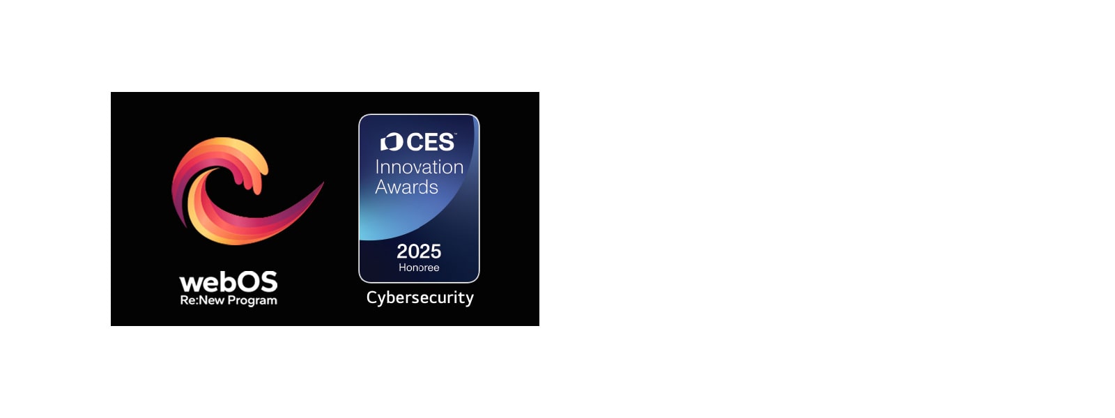 Το λογότυπο webOS Re:New Program και η επωνυμία με το σήμα CES Innovation Awards 2025 Honoree κοντά του. 