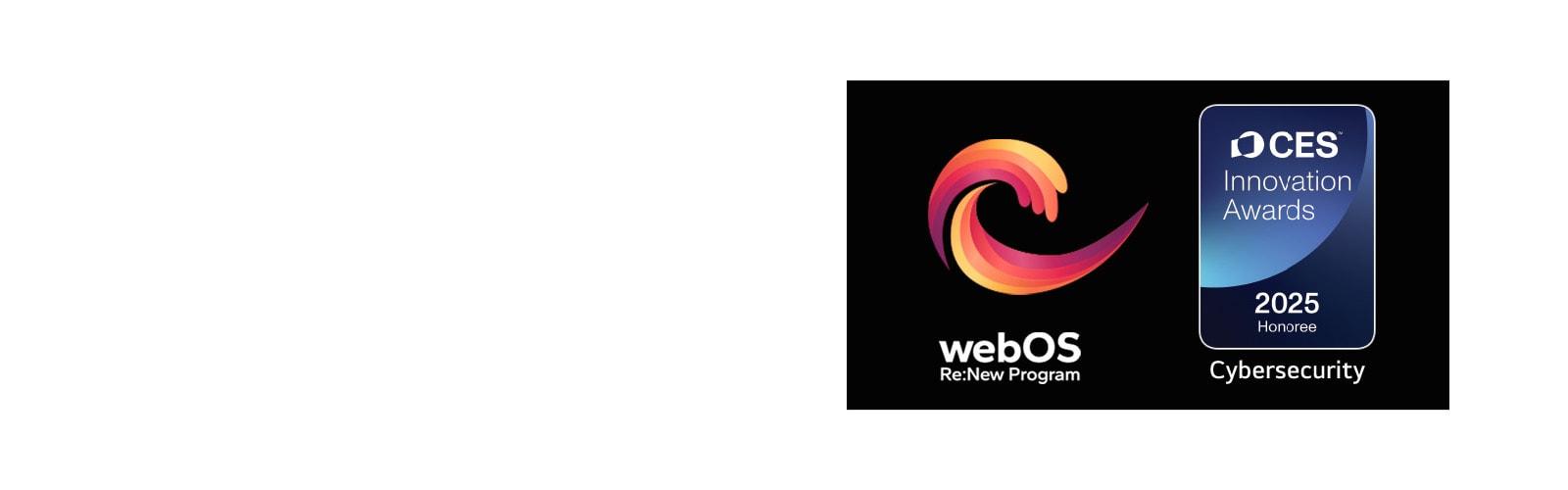 Το λογότυπο webOS Re:New Program και η επωνυμία με το σήμα CES Innovation Awards 2025 Honoree κοντά του. 