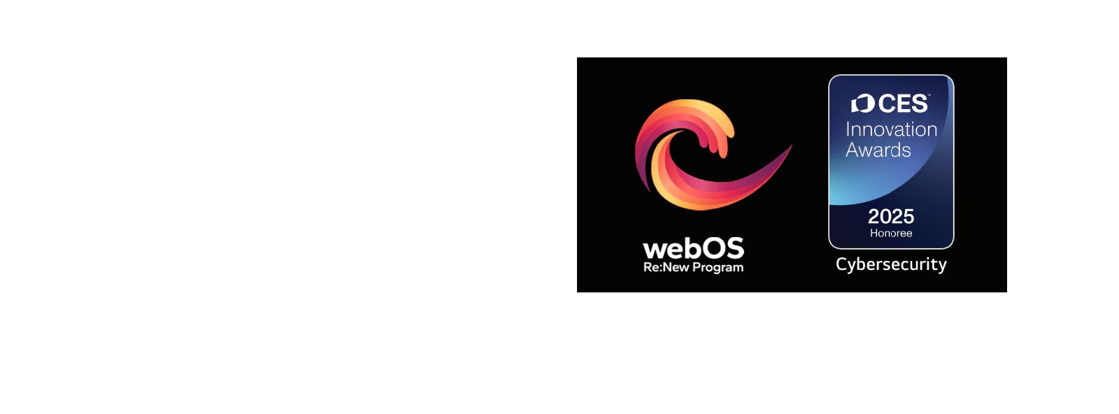 Το λογότυπο webOS Re:New Program και η επωνυμία με το σήμα CES Innovation Awards 2025 Honoree κοντά του. 