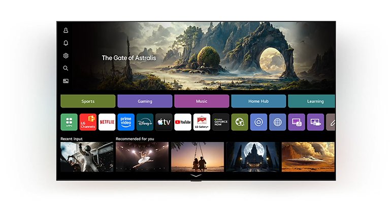 Η LG QNED evo AI Mini LED QNED8M με το AI Concierge εμφανίζει μια επικάλυψη μενού βασισμένη σε AI στην αριστερή πλευρά της οθόνης της ταινίας, προβάλλοντας προτάσεις περιεχομένου βασισμένες σε σκηνές και λέξεις-κλειδιά AI όπως OST και κριτικές, προσβάσιμες με ένα σύντομο πάτημα του τηλεχειριστηρίου.