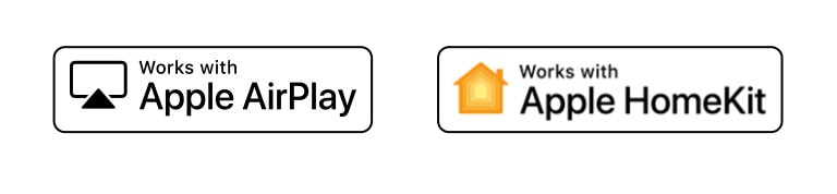 Λεπτομέρειες που δείχνουν τα λογότυπα των Hey Google, Apple Airplay και Apple HomeKit, με τα οποία είναι συμβατό το ThinQ AI.