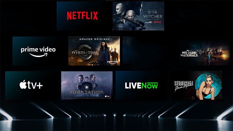 Εικόνα που δείχνει μια ποικιλία υπηρεσιών OTT με τις αντίστοιχες εκπομπές δίπλα σε κάθε λογότυπο.
