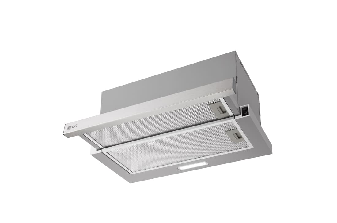 LG Απορροφητήρας Συρόμενος LG 60cm inox με ισχυρή απορρόφηση και LED φωτισμό, Ημιπλάγια γωνιακή όψη συρόμενου απορροφητήρα εκτεταμένου προς τα έξω., HT3Z2413S, thumbnail 12