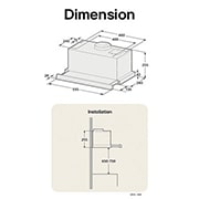 LG Απορροφητήρας Συρόμενος LG 60cm inox με ισχυρή απορρόφηση και LED φωτισμό, Διάγραμμα με τις διαστάσεις του απορροφητήρα και τις απαιτούμενες μετρήσεις εγκατάστασης., HT3Z2413S, thumbnail 2