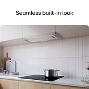LG Απορροφητήρας Συρόμενος LG 60cm inox με ισχυρή απορρόφηση και LED φωτισμό, Συρόμενος απορροφητήρας τοποθετημένος κάτω από λευκό ντουλάπι, πάνω από εστία μαγειρέματος, σε κουζίνα με καθαρό σχεδιασμό., HT3Z2413S, thumbnail 4