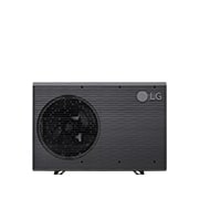 LG R32 Monobloc S II, 1Ø, 7kW, Αντλίες θερμότητας αέρα-νερού LG HM071MRS UA40, μπροστινή όψη μαύρης εξωτερικής μονάδας με γκρίζα κυματιστή γρίλια., HM071MRS UA40, thumbnail 1