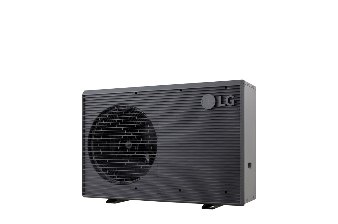 LG R32 Monobloc S II, 1Ø, 7kW, Αντλίες θερμότητας αέρα-νερού LG HM071MRS UA40, όψη δεξιάς γωνίας μαύρης εξωτερικής μονάδας με γκρίζα κυματιστή γρίλια., HM071MRS UA40, thumbnail 3