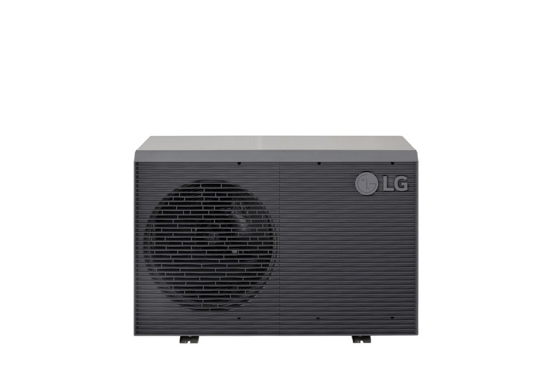 LG R32 Monobloc S II, 1Ø, 7kW, Αντλίες θερμότητας αέρα-νερού LG HM071MRS UA40, επάνω μπροστινή όψη μαύρης εξωτερικής μονάδας με γκρίζα κυματιστή γρίλια., HM071MRS UA40, thumbnail 10