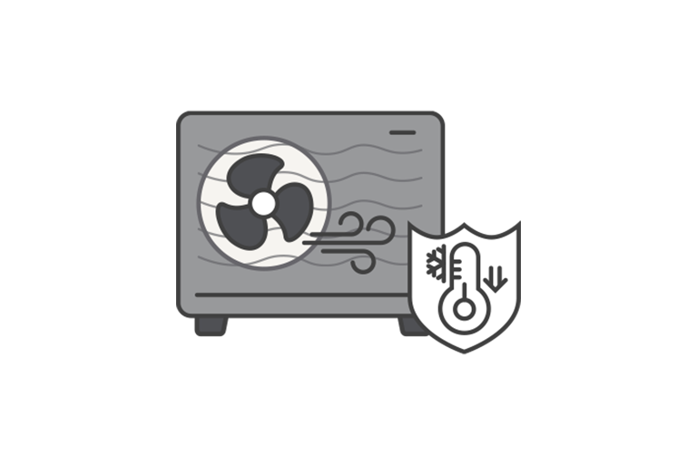 Εικονίδιο που δείχνει μια μαύρη εξωτερική Monobloc με εικονίδιο θερμομέτρου χαμηλής θερμοκρασίας κάτω δεξιά. Υποδηλώνει καλή απόδοση ακόμη και σε χαμηλές θερμοκρασίες.