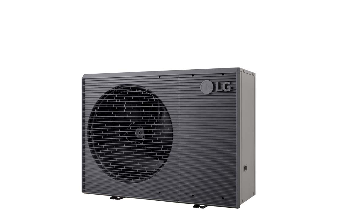 LG R32 Monobloc S II, 1Ø, 14kW, Αντλίες θερμότητας αέρα-νερού LG HM141MRS UB40, όψη δεξιάς γωνίας μαύρης εξωτερικής μονάδας με γκρίζα κυματιστή γρίλια., HM141MRS UB40, thumbnail 4