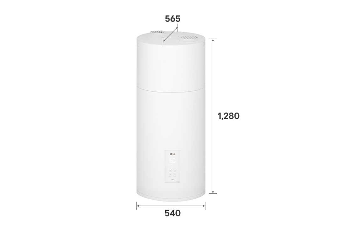 LG Αντλία θερμότητας για παραγωγή ζεστού νερού χρήσης (Water Heater) R290 100 l, Το εξωτερικό του θερμαντήρα νερού αντλίας θερμότητας LG (WH10ESF0.HA) με ένδειξη των διαστάσεων. Έχει διαστάσεις 540 mm × 1.280 mm × 565 mm., WH10ESF0 HA, thumbnail 3