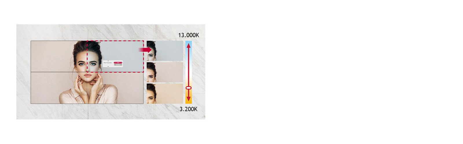 Στο μοντέλο VH7J-H υπάρχει η δυνατότητα προσαρμογής της θερμοκρασίας χρώματος από 3.200K έως 13.000K σε διαβαθμίσεις των 100K.