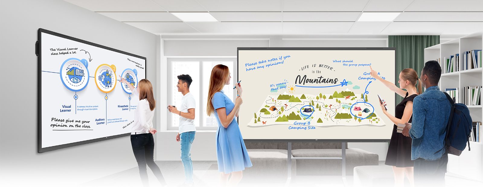 Στον χώρο ιδεασμού της αίθουσας διδασκαλίας, υπάρχουν δύο TR3PN - μία τοποθετημένη στον τοίχο και η άλλη ως αυτόνομη μονάδα. Οι μαθητές μοιράζονται ελεύθερα τις γνώμες τους μέσω γραφής στις TR3PN.