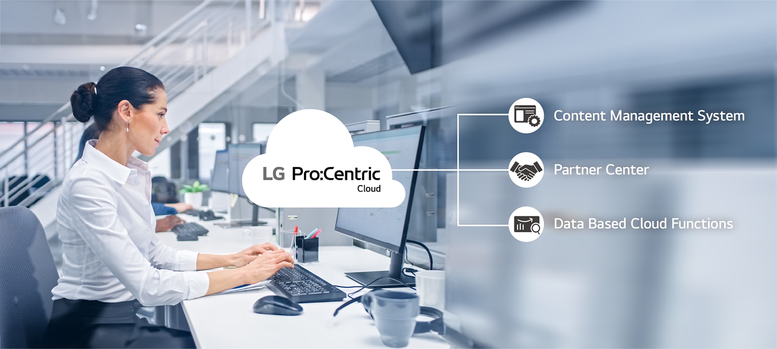 Η γυναίκα εργάζεται μέσω του Pro:Centric Cloud.