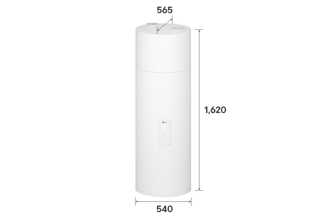 LG Αντλία θερμότητας για παραγωγή ζεστού νερού χρήσης (Water Heater) R290 150 l, Το εξωτερικό του θερμαντήρα νερού αντλίας θερμότητας LG (WH15ESF0.HA) με ένδειξη των διαστάσεων. Έχει διαστάσεις 540 mm × 1.620 mm × 565 mm., WH15ESF0 HA, thumbnail 3