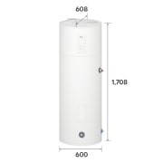 LG Αντλία θερμότητας για παραγωγή ζεστού νερού χρήσης (Water Heater) R290 200 l, Το εξωτερικό του θερμαντήρα νερού αντλίας θερμότητας LG (WH20ESF0.CA) με ένδειξη των διαστάσεων. Έχει διαστάσεις 600mm × 1.708mm × 608mm., WH20ESF0 CA, thumbnail 3