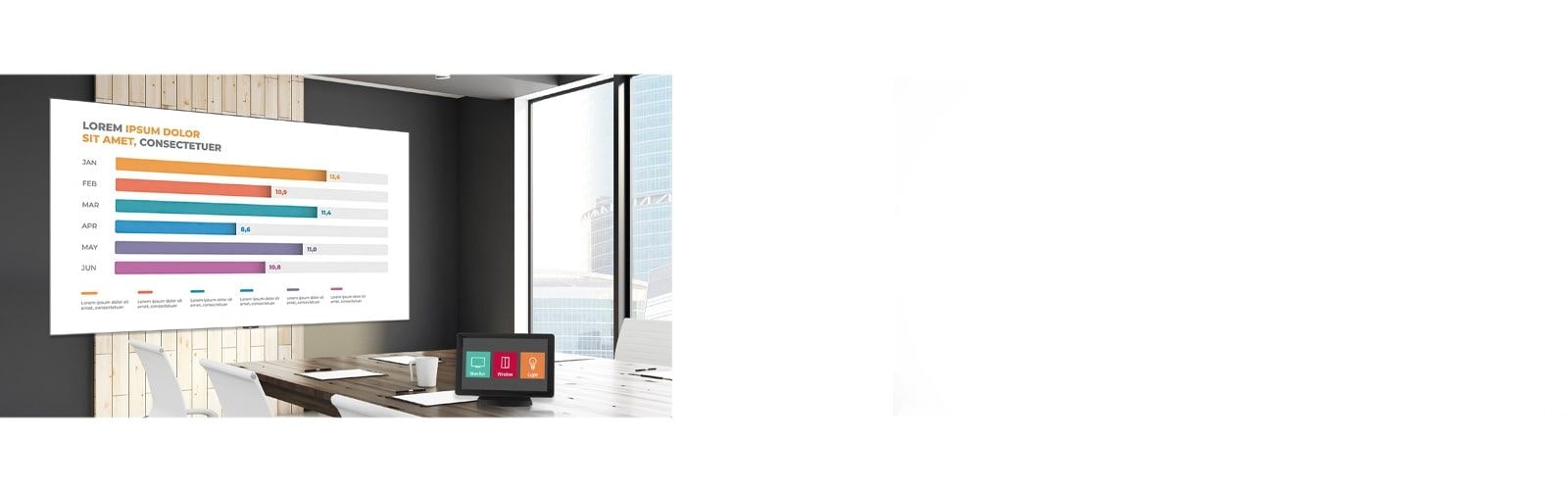 Η αίθουσα συσκέψεων διαθέτει μια signage και ένα σύστημα ελέγχου AV που βοηθά τους χρήστες να χειρίζονται τη σειρά LAEC.