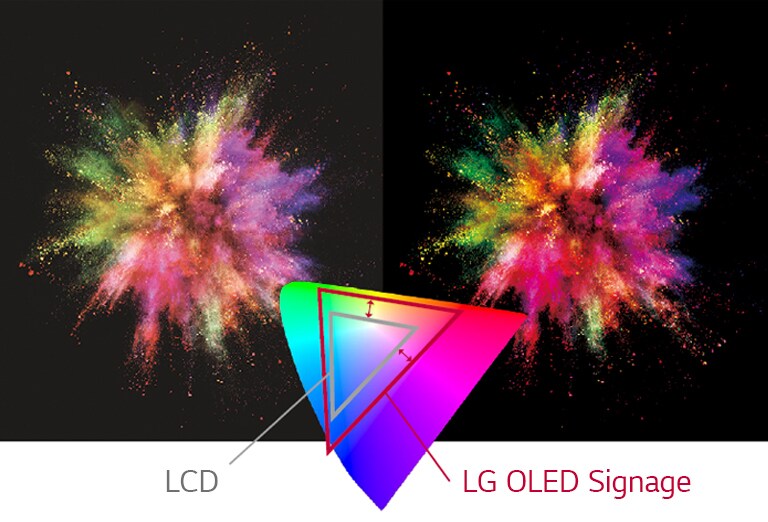 Η LG OLED Signage απεικονίζει πλήθος χρωμάτων σε σύγκριση με μια LCD, δίνοντας στο περιεχόμενο μεγαλύτερη ζωντάνια.