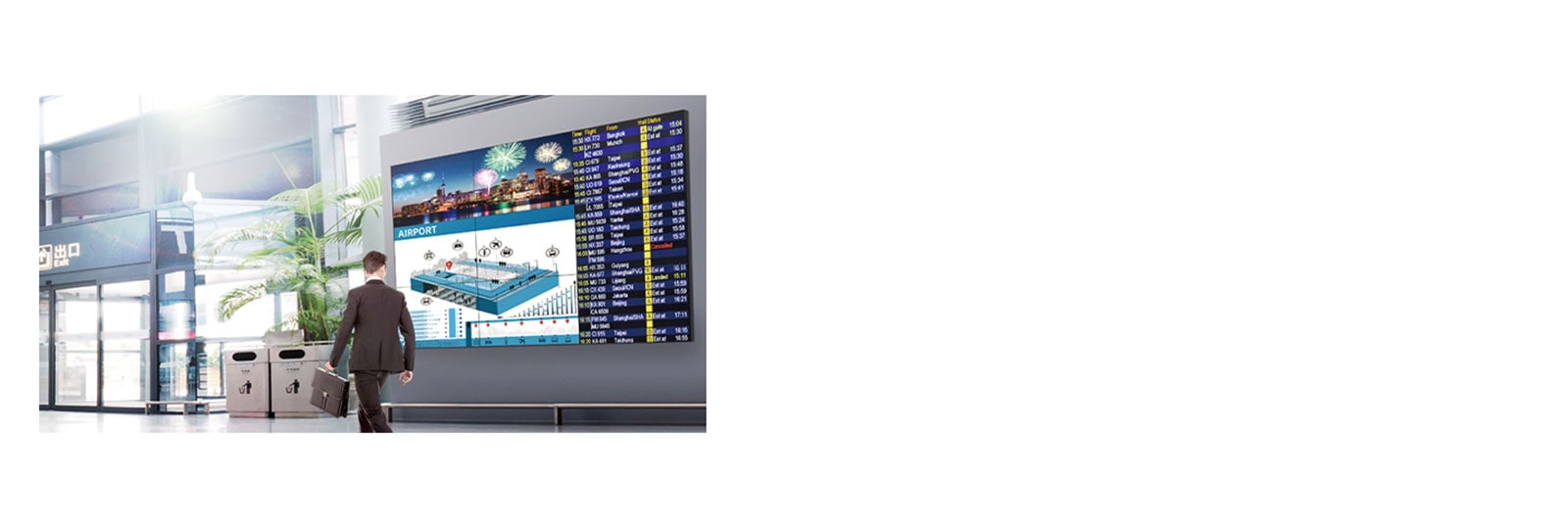 Ένας περαστικός άντρας παρακολουθεί την οθόνη, στην οποία προβάλλονται ζωηρά χρώματα από οποιαδήποτε γωνία.