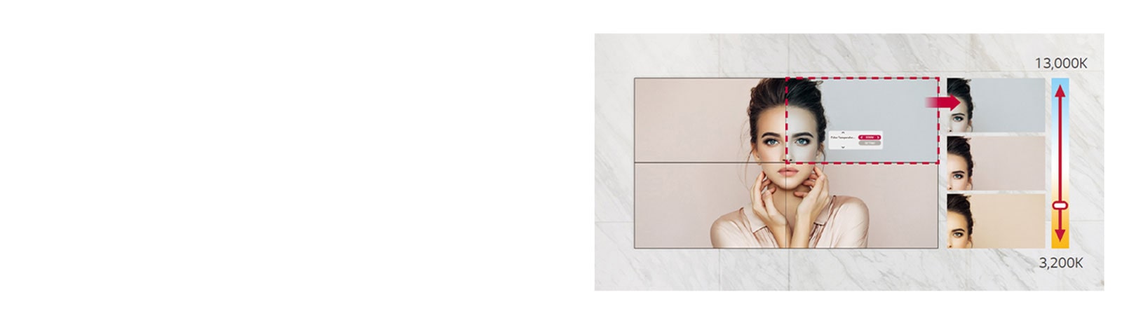 Στο μοντέλο VM5J-H υπάρχει η δυνατότητα προσαρμογής της θερμοκρασίας χρώματος από 3.200K έως 13.000K σε διαβαθμίσεις των 100K.