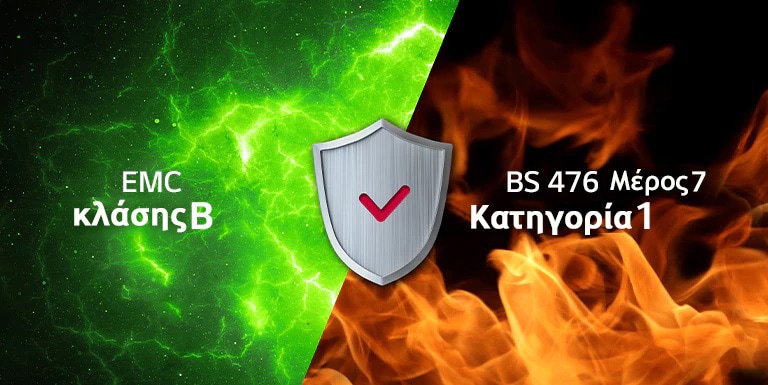 Περιγράφονται οι πιστοποιήσεις EMC κλάσης B και BS 476 Μέρος 7 Κατηγορία 1.