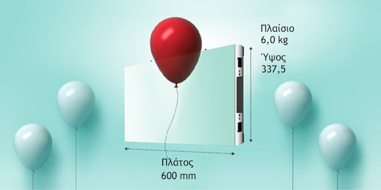 Δείχνει το πλαίσιο με ένα μπαλόνι, υποδεικνύοντας ότι είναι ελαφρύ.