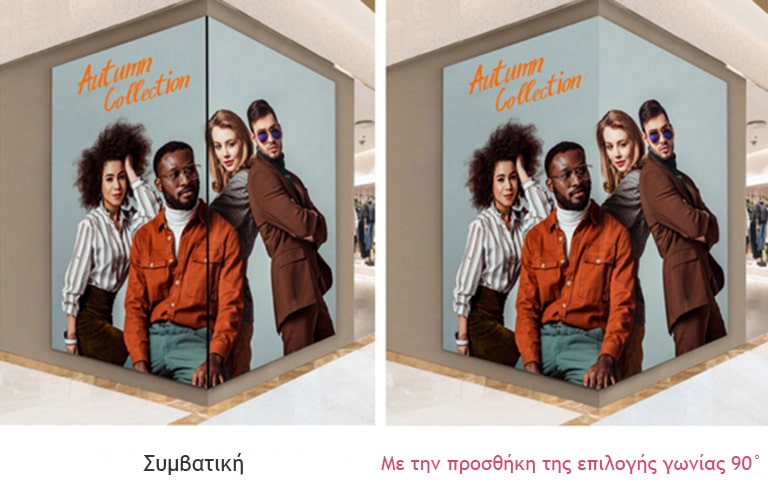 Το περιεχόμενο με την επιλογή γωνίας 90° προβάλλεται χωρίς διακοπές, ακόμη και όταν έχει εγκατασταθεί σε γωνία.