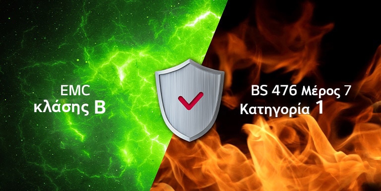 Περιγράφονται οι πιστοποιήσεις EMC κλάσης B και BS 476 Μέρος 7 Κατηγορία 1.